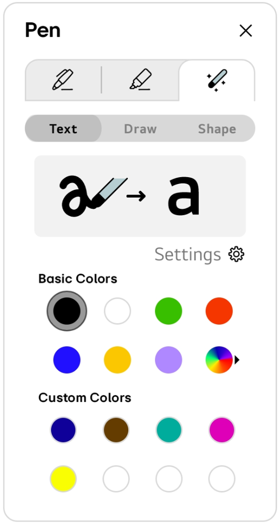 To use the magic pen, select the third tab in the Pen settings and choose a sub-mode of the magic pen.