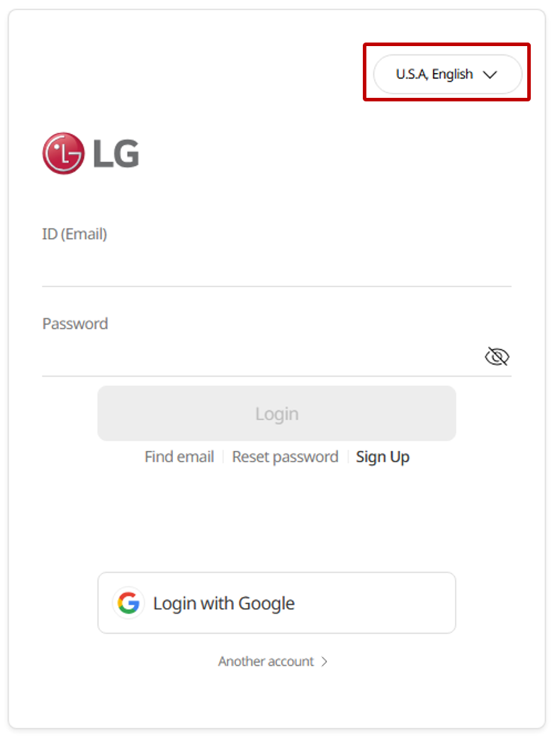 Pop-up window for signing in with LG Account